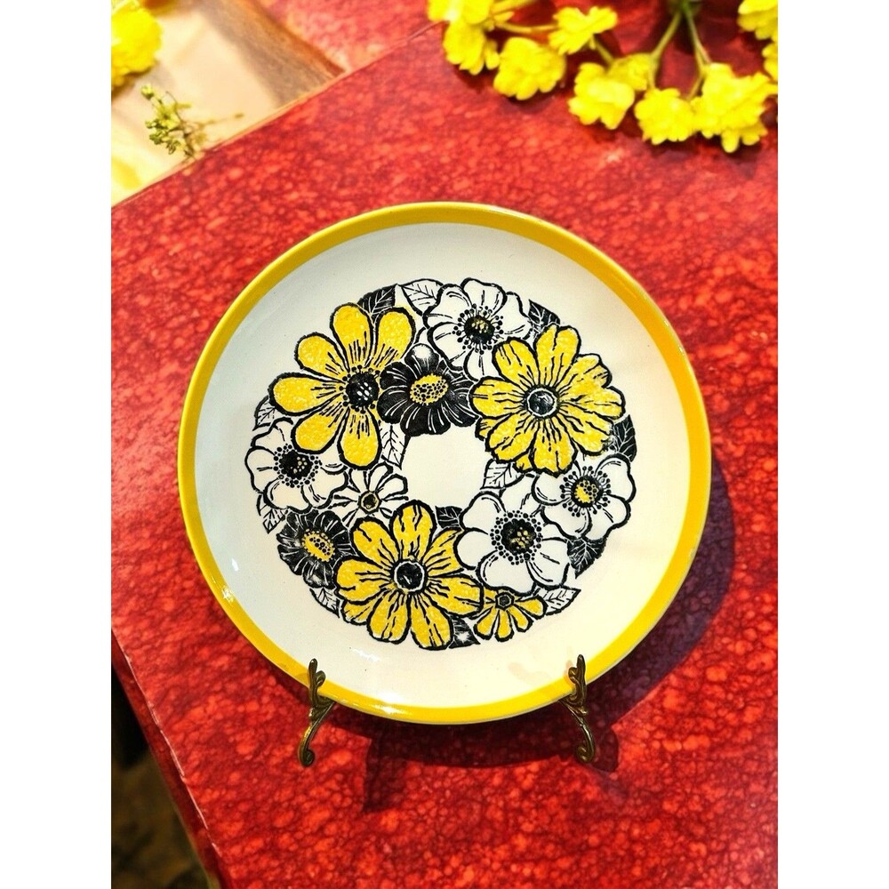 Vtg Andre Ponche MCM Homer Laughlin Floral Decostone Round Serving Platter 12.5"